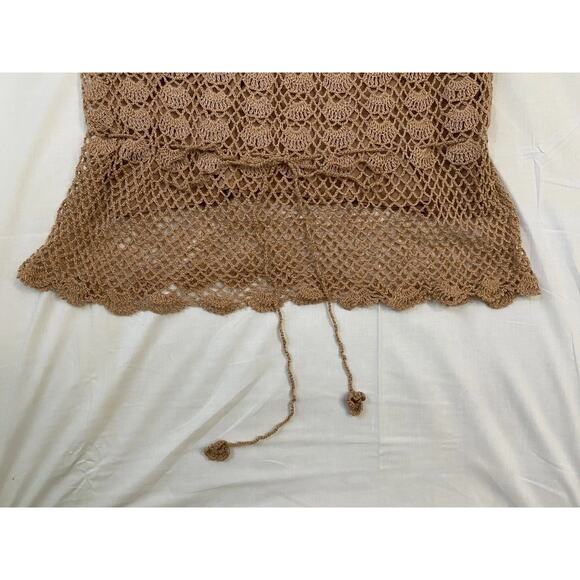 VTG 70s 80s Does 30s Handmade Crochet Peplum Sweater Top Flutter Sleeve Sz M - Picture 4 of 5